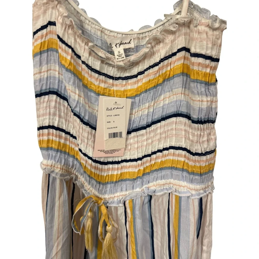 Kiwi & punch Striped Smocked Jumpsuit Drawstring Waist Blue Yellow size Small‎